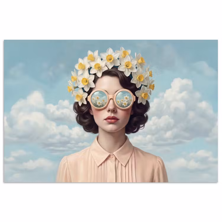 Poster - Vrouw - Narcissen - Geel — 1