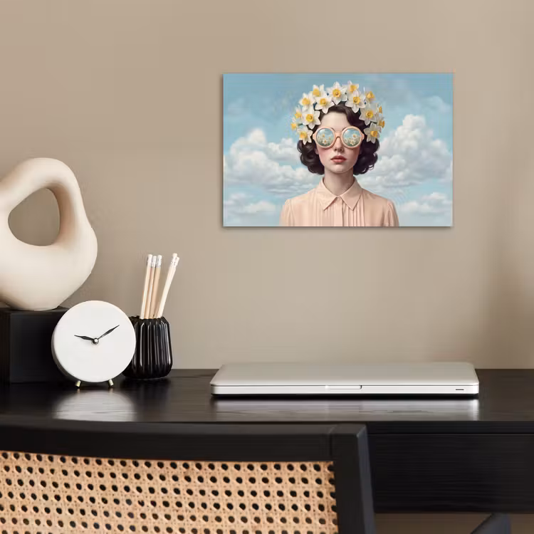 Poster - Vrouw - Narcissen - Geel — 2