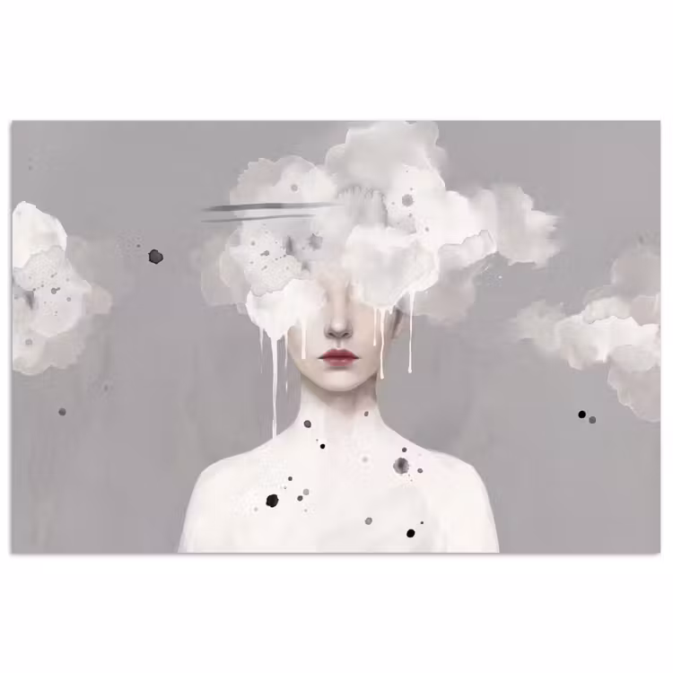 Poster - Vrouw - Wolk - Grijs — 1