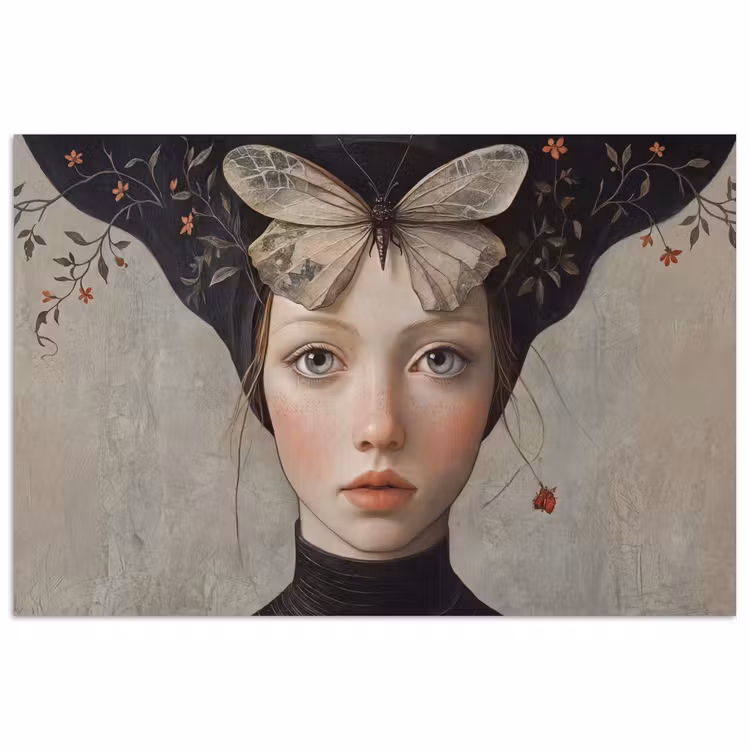 Poster - Woman - Butterfly - Art - Classic - Muted — 1