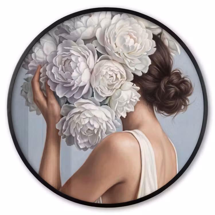 Ronde fotolijst - Bloemen - Vrouw - Wit — 1