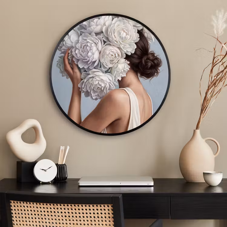 Ronde fotolijst - Bloemen - Vrouw - Wit — 2
