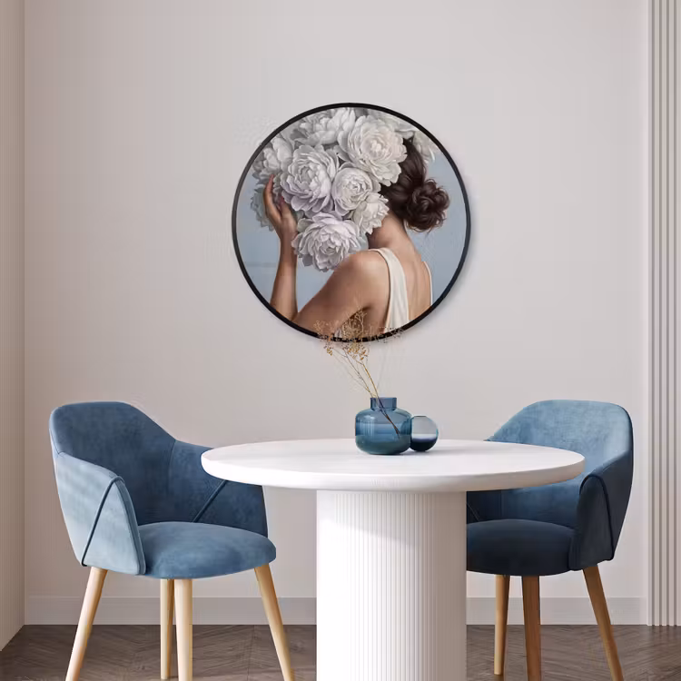 Ronde fotolijst - Bloemen - Vrouw - Wit — 3