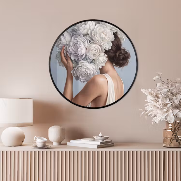 Ronde fotolijst - Bloemen - Vrouw - Wit — 4