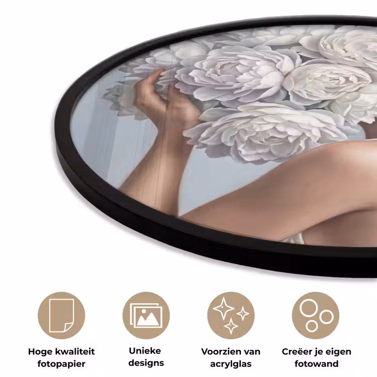 Ronde fotolijst - Bloemen - Vrouw - Wit — 5