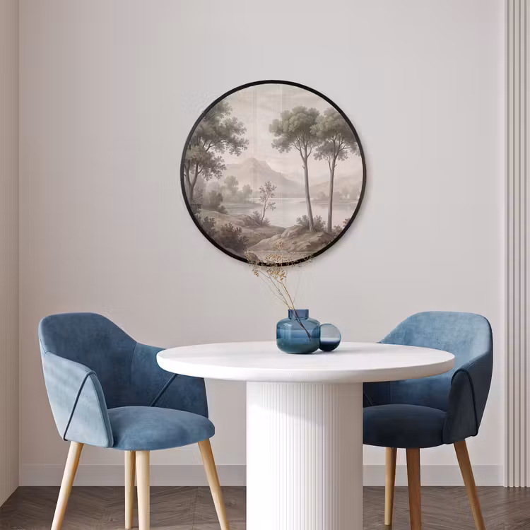 Ronde fotolijst - Bomen - Meer - Bergen - Illustratie — 3