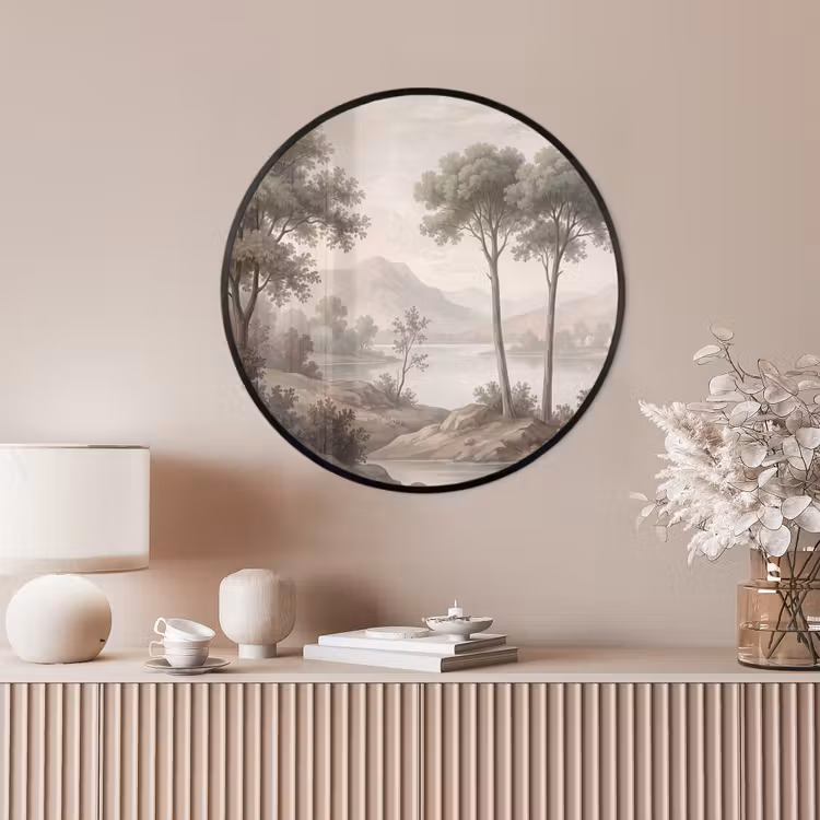 Ronde fotolijst - Bomen - Meer - Bergen - Illustratie — 4