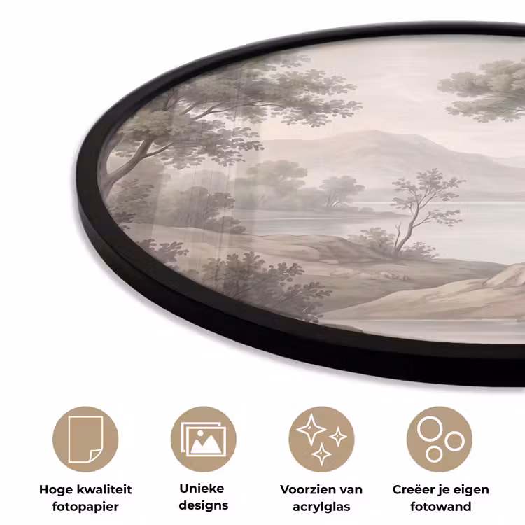 Ronde fotolijst - Bomen - Meer - Bergen - Illustratie — 5