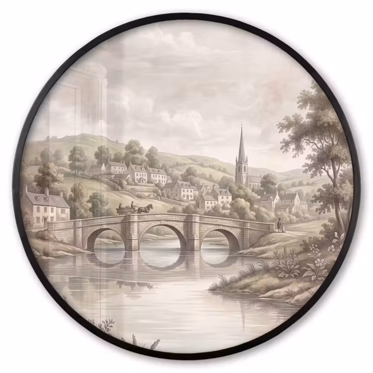 Ronde fotolijst - Dorp - Brug - Uitzicht - Groen — 1