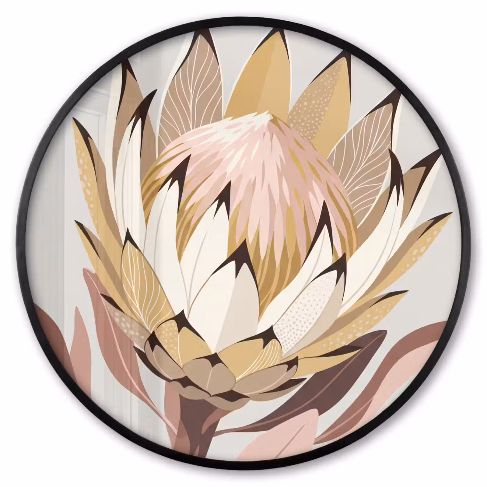 Ronde fotolijst - Protea - Bloem - Botanisch - Beige — 1
