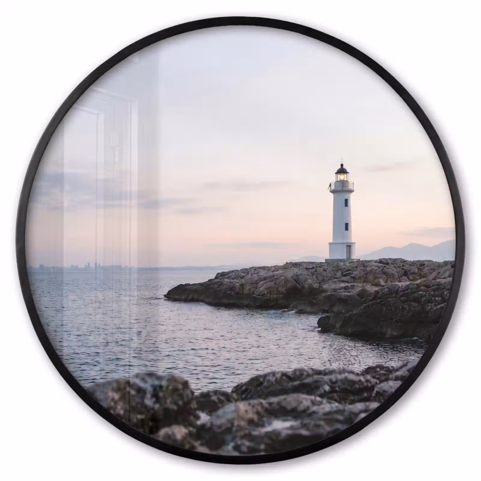 Ronde fotolijst - Rotsen - Vuurtoren - Wit — 1