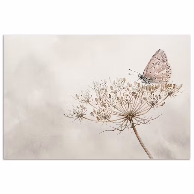 Poster - Vlinder - Bloem -Natuur - Beige — 1