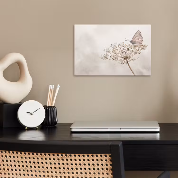Poster - Vlinder - Bloem -Natuur - Beige — 2