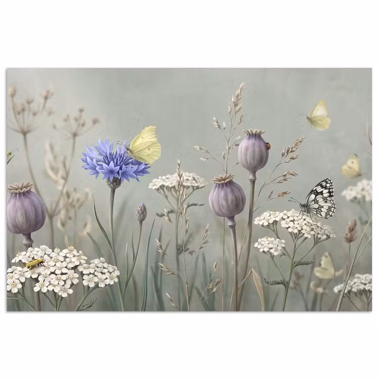Poster - Vlinders - Wildbloemen - Illustratie - Kleurrijk — 1