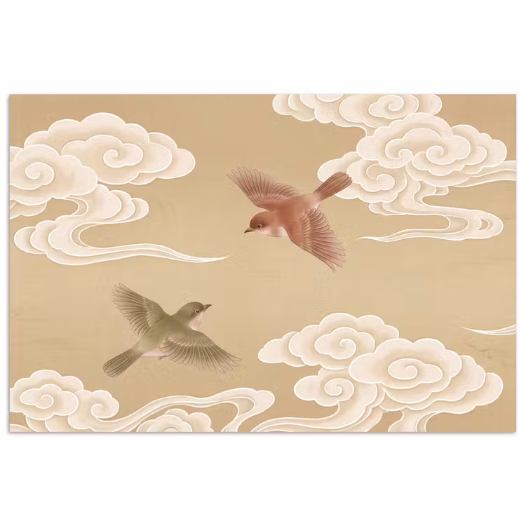 Poster - Vogels - Vliegen - Beige — 1