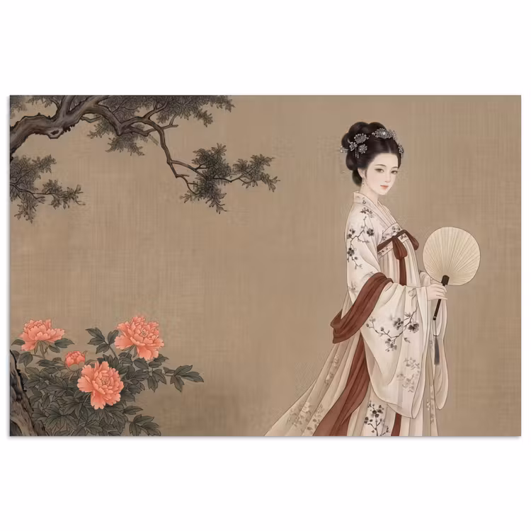 Poster - Vrouw - Azië - Kunst - Beige — 1