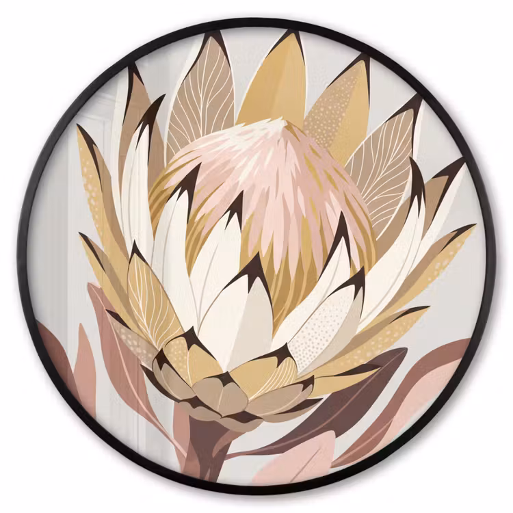 Ronde fotolijst - Protea - Bloem - Botanisch - Beige — 1