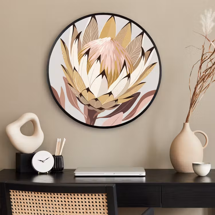 Ronde fotolijst - Protea - Bloem - Botanisch - Beige — 2
