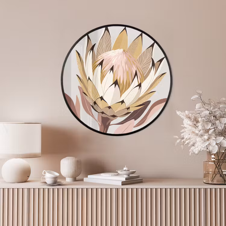 Ronde fotolijst - Protea - Bloem - Botanisch - Beige — 4