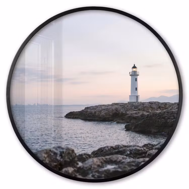 Ronde fotolijst - Rotsen - Vuurtoren - Wit — 1