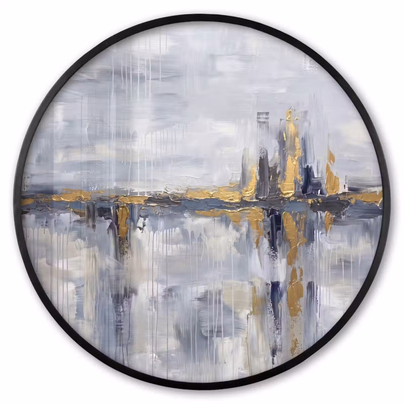 Ronde fotolijst - Abstract - Structuur - Goud - Grijs - Modern — 1