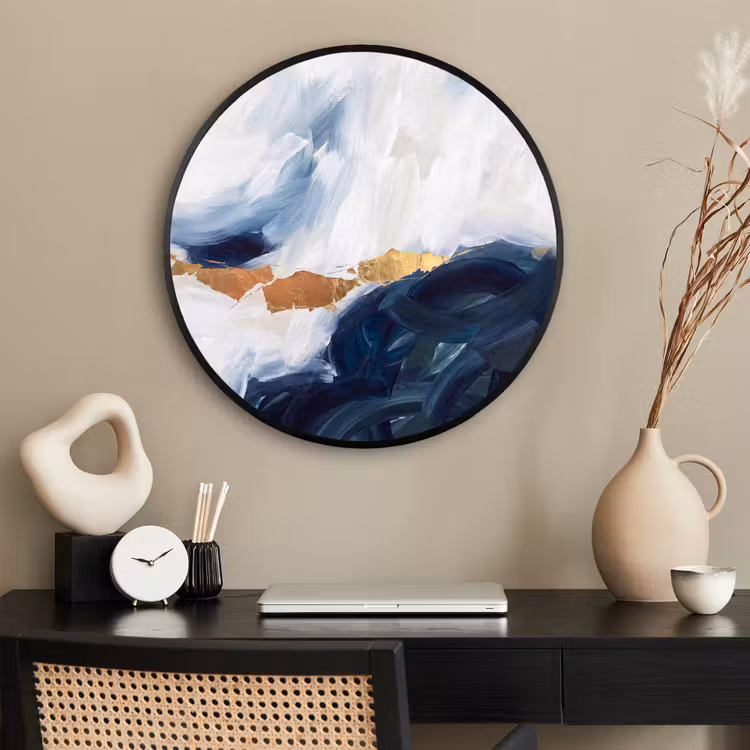 Ronde fotolijst - Abstract - Acryl - Blauw - Goud - Elegant — 2