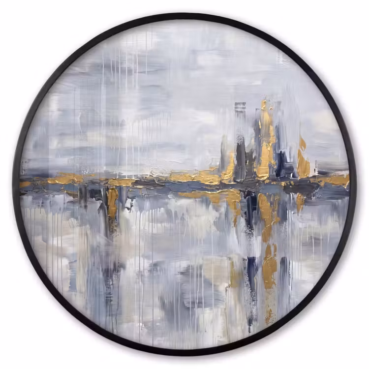 Ronde fotolijst - Abstract - Structuur - Goud - Grijs - Modern — 1