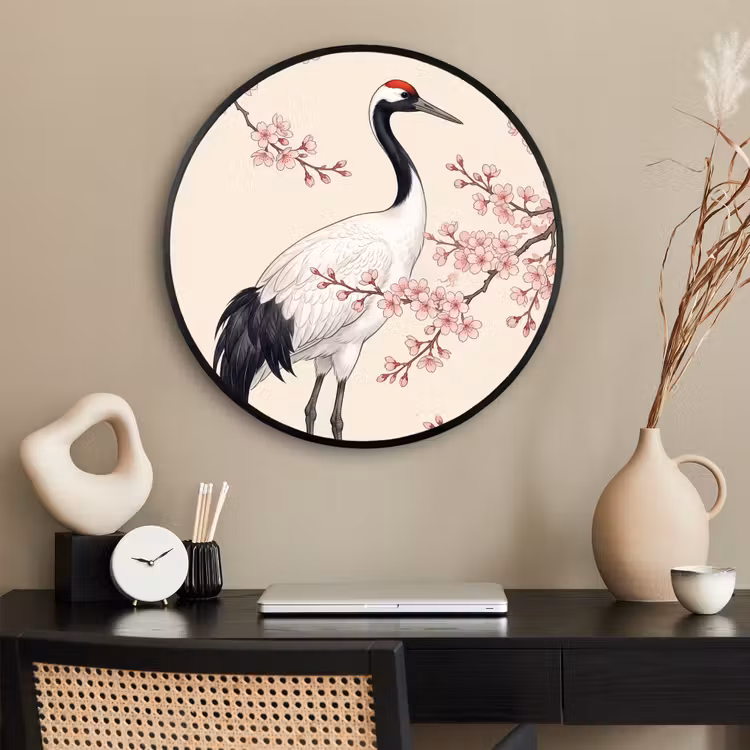 Ronde fotolijst - Aziatisch - Kraanvogel - Beige — 2