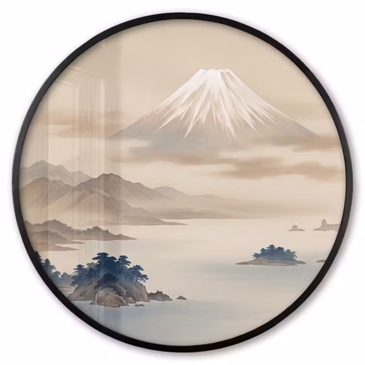 Ronde fotolijst - Japans - Landschap - Beige — 1