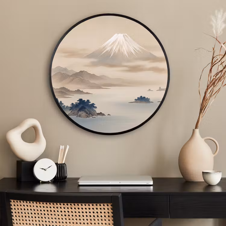 Ronde fotolijst - Japans - Landschap - Beige — 2