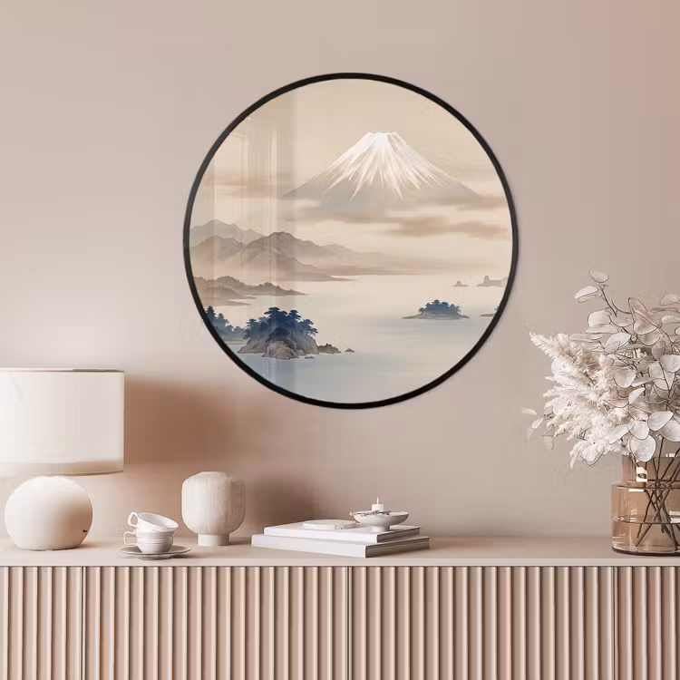 Ronde fotolijst - Japans - Landschap - Beige — 4