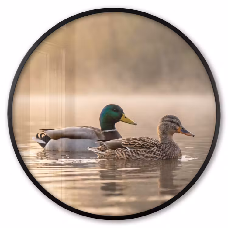Ronde fotolijst - Eenden - Water - Mist - Natuur — 1