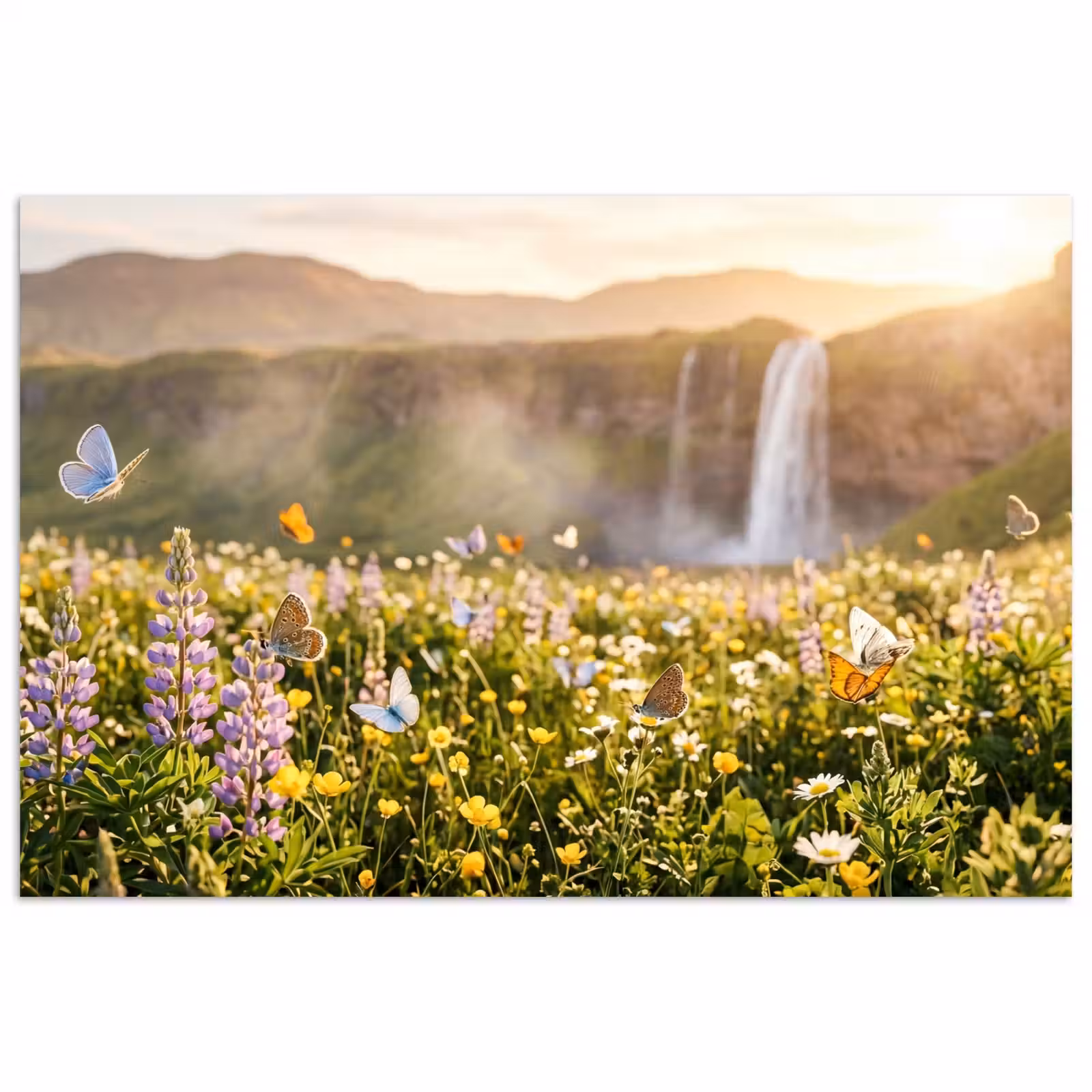 Poster - Vlinders - Waterval - Bloemenveld — 1
