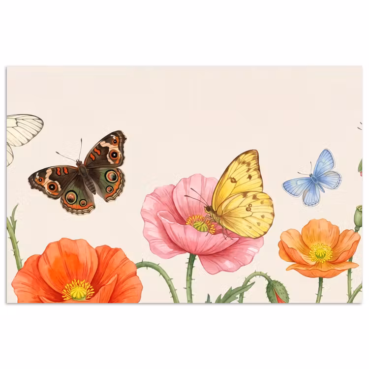 Poster - Vlinders - Klaprozen - Illustratie - Kleurrijk — 1