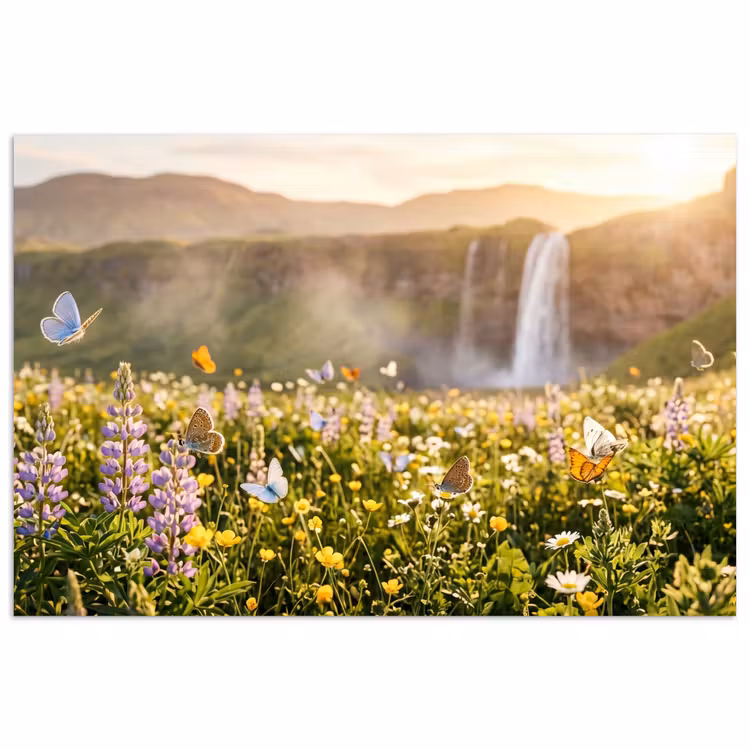 Poster - Vlinders - Waterval - Bloemenveld — 1