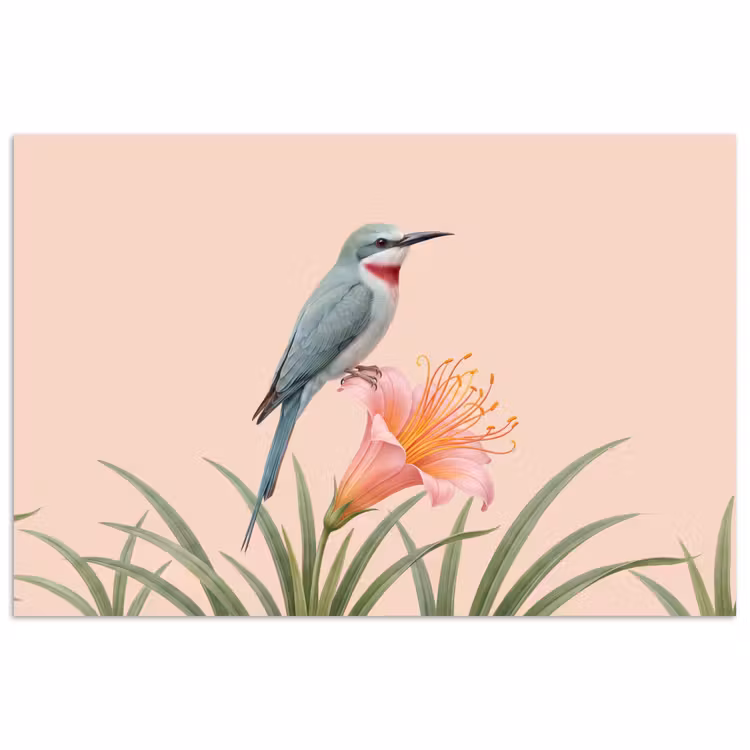 Poster - Vogel - Bloem - Natuur - Roze — 1
