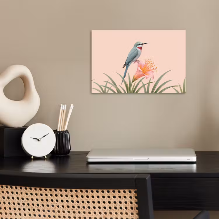 Poster - Vogel - Bloem - Natuur - Roze — 2