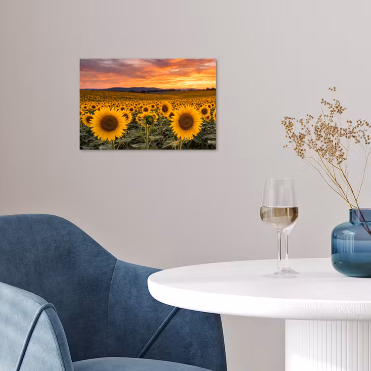 Poster - Zonnebloemen - Heuvellandschap - Geel — 4
