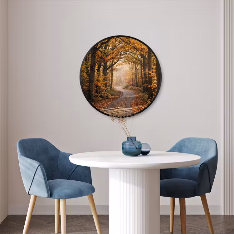 Ronde fotolijst - Bospad - Herfstbos - Bladeren - Oranje - Nostalgisch — 3