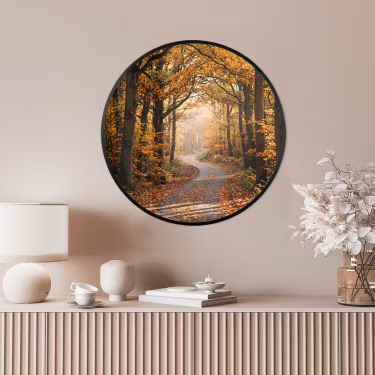 Ronde fotolijst - Bospad - Herfstbos - Bladeren - Oranje - Nostalgisch — 4