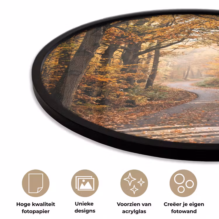 Ronde fotolijst - Bospad - Herfstbos - Bladeren - Oranje - Nostalgisch — 5