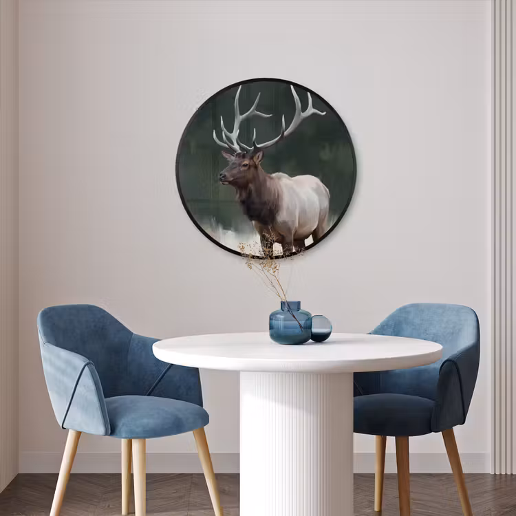 Ronde fotolijst - Edelhert - Gewei - Schildering - Rustiek — 3