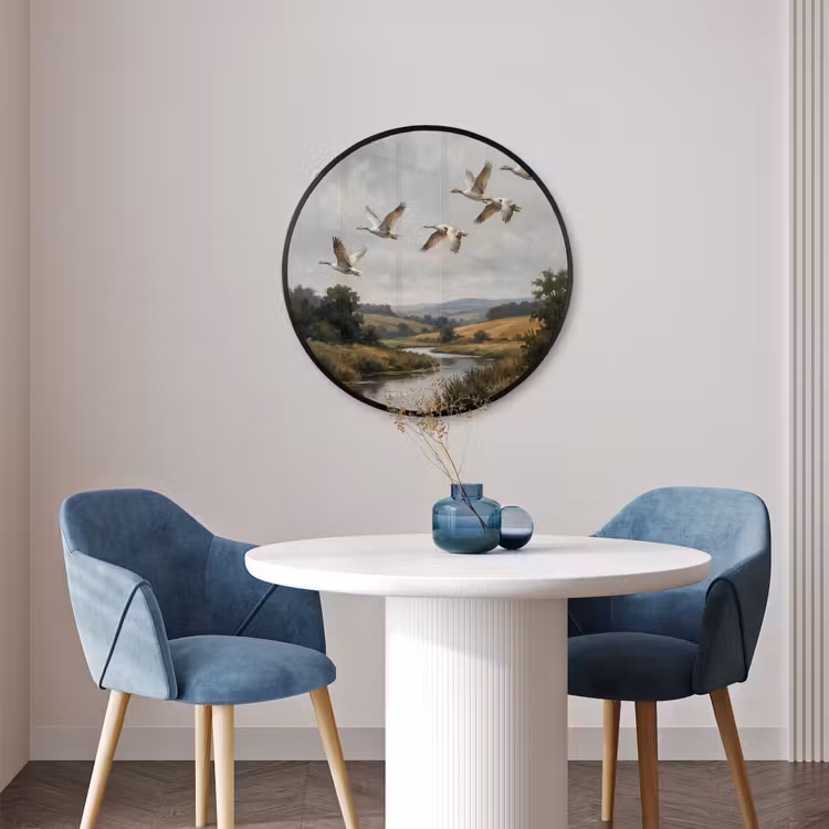 Ronde fotolijst - Eenden - Rivier - Landschap - Vlucht - Nostalgisch — 3