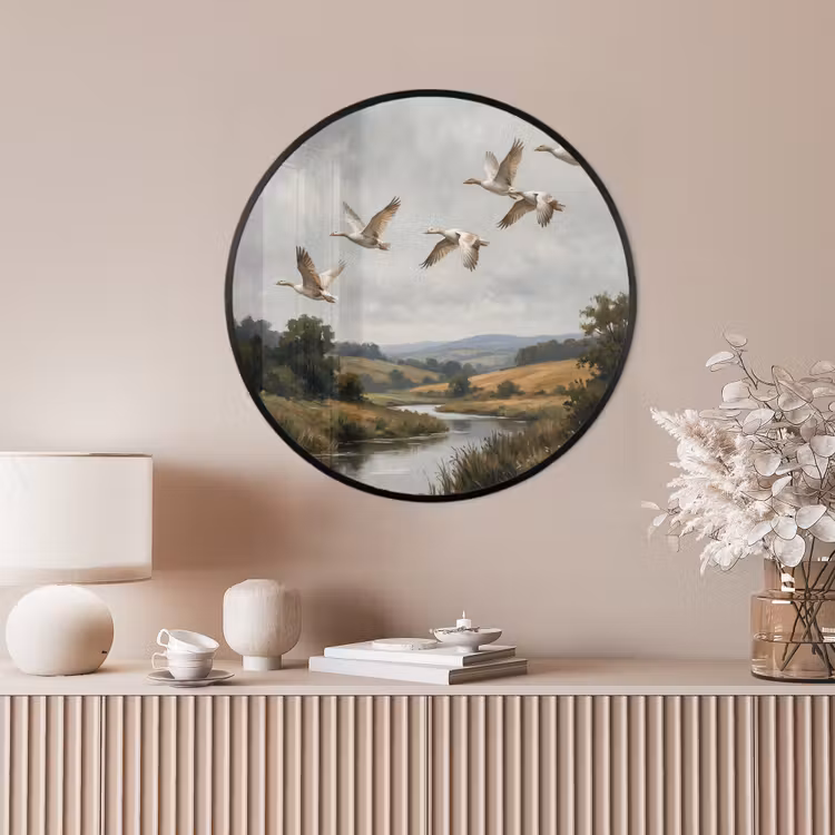 Ronde fotolijst - Eenden - Rivier - Landschap - Vlucht - Nostalgisch — 4