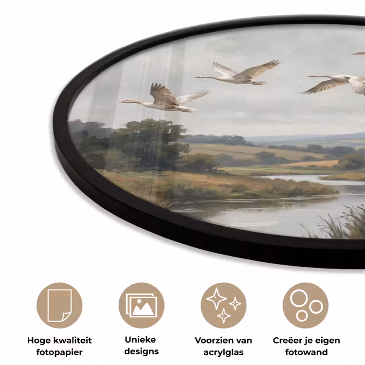 Ronde fotolijst - Eenden - Rivier - Landschap - Vlucht - Nostalgisch — 5