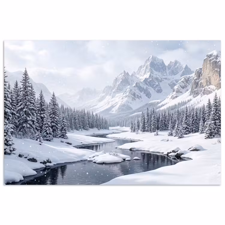 Poster - Sneeuwlandschap - Bergen - Rivier - Winter — 1