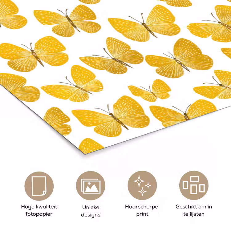 Poster - Vlinders - Botanisch - Illustratie - Geel - Wit — 5