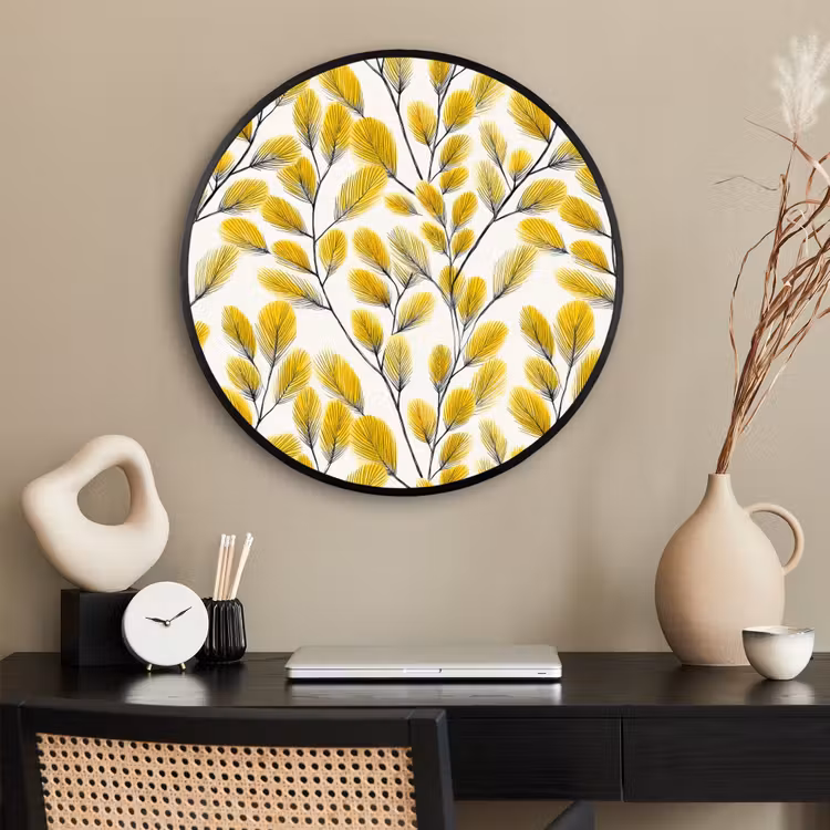 Ronde fotolijst - Bladeren - Botanisch - Elegant - Geel - Zwart — 2