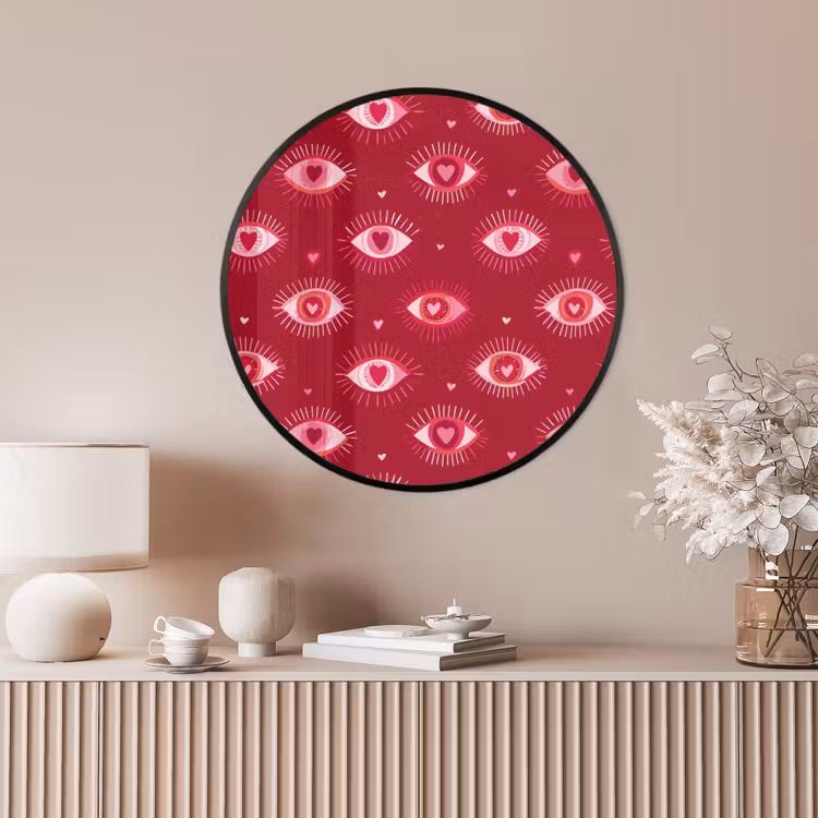 Ronde fotolijst - Ogen - Patroon - Roze - Donkerrood — 4