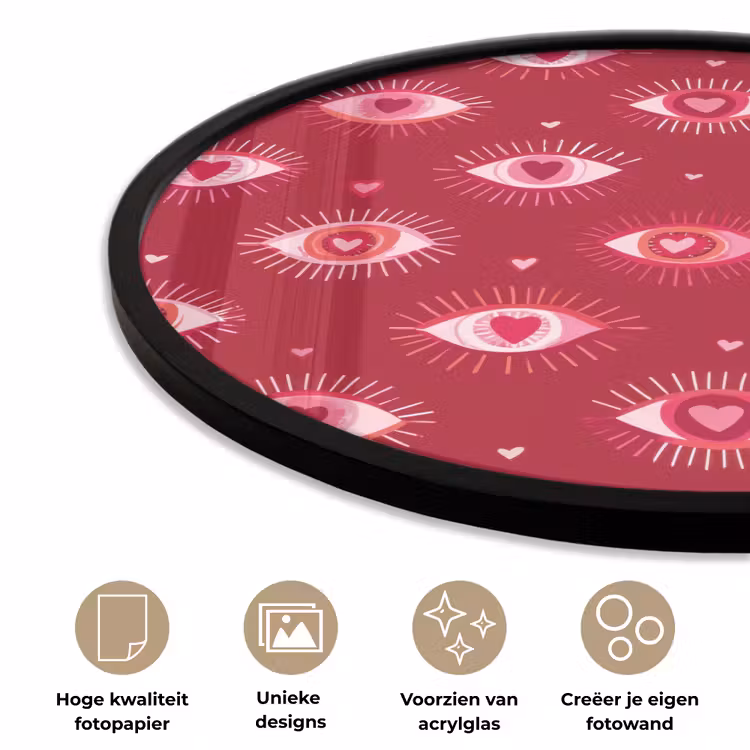 Ronde fotolijst - Ogen - Patroon - Roze - Donkerrood — 5